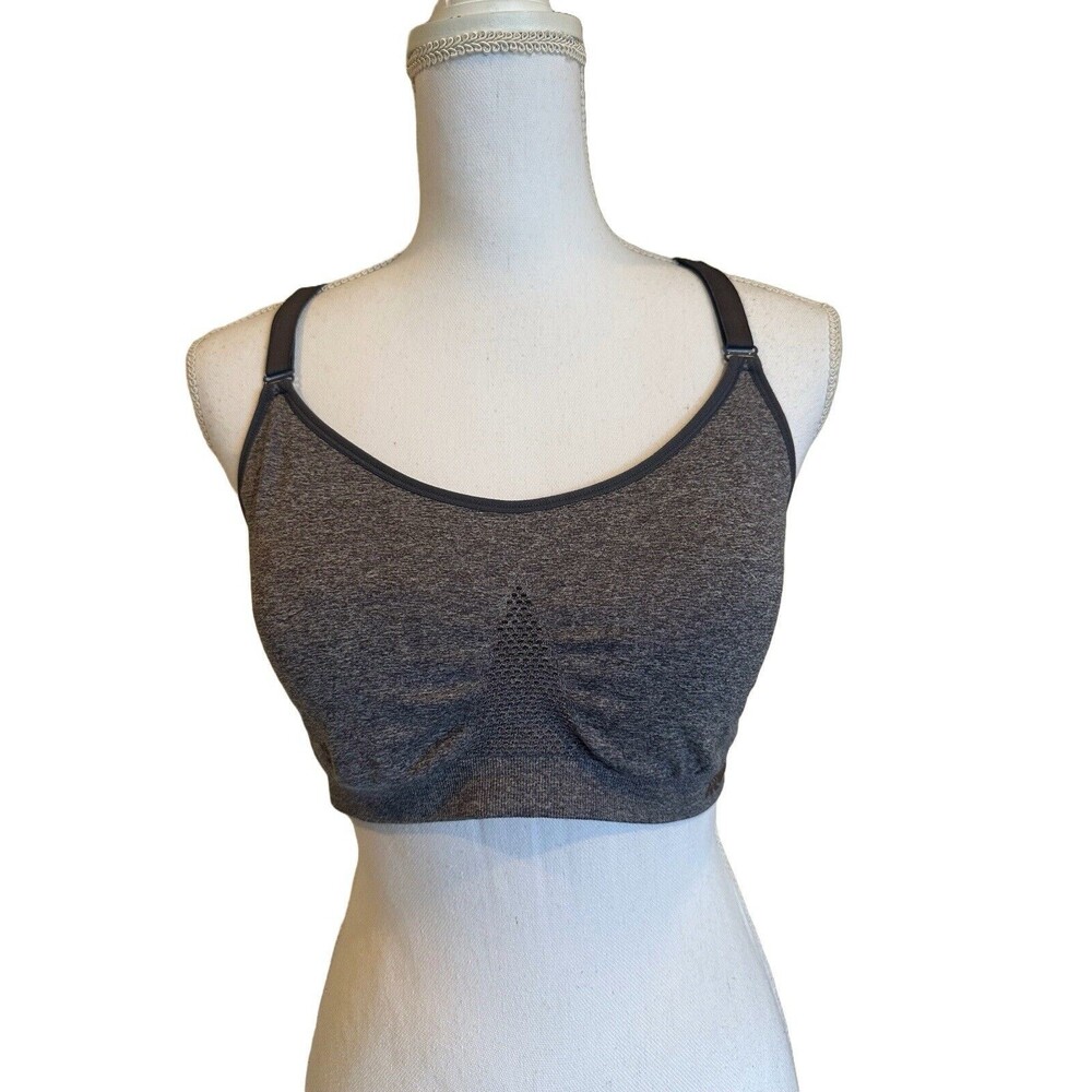 Marika Women's L Gray Racerback Sports Bra Removable Pads Adjustable Back Large